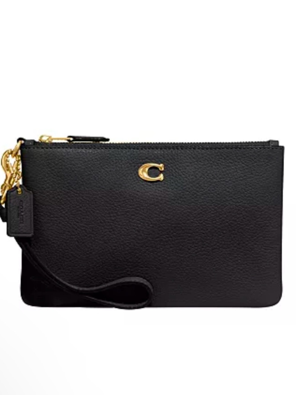 Coach Black Leather Wristlet with Gold 'C' Accent